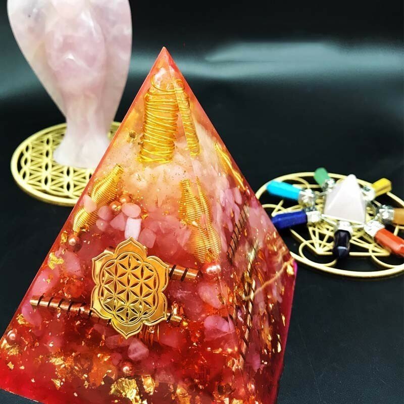 AURA REIKI Orgonite piramidy Anahata Chakra Ariel emocjonalne rozporządzenia różowy kryształ żywica rzemiosło Glamour biżuteria dla kobiet C0151