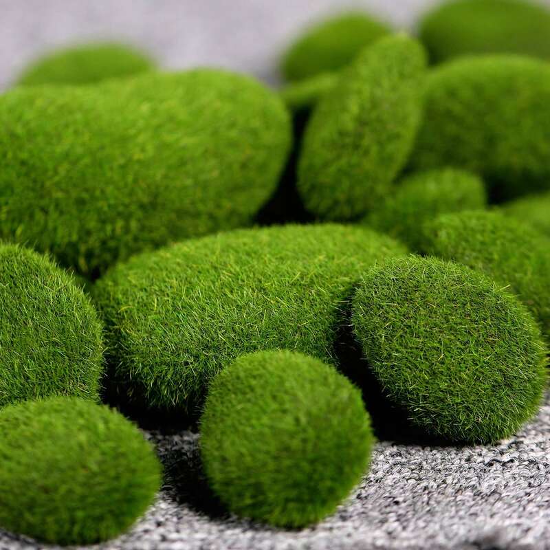 20 Pezzi 2 Formati Artificiale Moss Rocks Decorativa Faux Verde Muschio Coperto Pietre