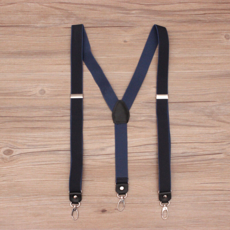 Retro man Verstelbare elastische bretels fashion zwart Y-Back drie-clip haak bretels met lederen vintage bandjes
