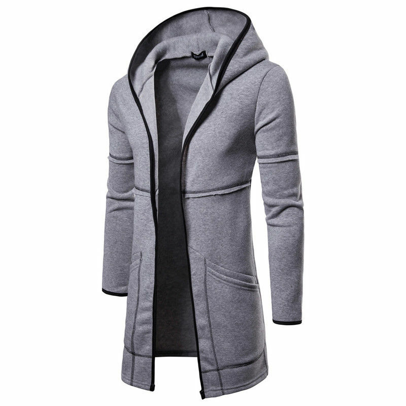Trincheira quente para homens, casaco longo casual sólido com cor sólida para outono e inverno