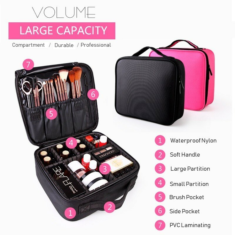 Bolsa de aseo profesional para mujer, organizador de viaje neceser, estuches de gran capacidad, maletas cosméticas para maquillaje X32, 2019