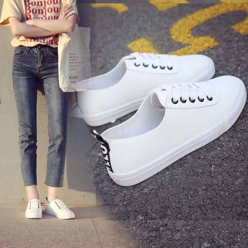 Zapatos planos informales blancos con cordones para Mujer, zapatillas clásicas transpirables De pu, para primavera y verano