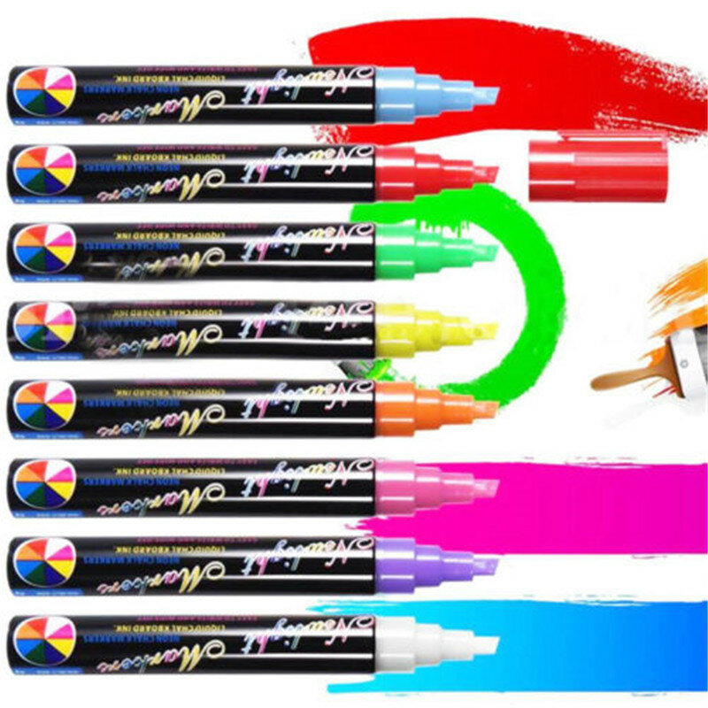 액체 초크 펜 마커, 6mm, 8 색, 양면 네온 색상, 화이트 보드 닦기, 깨끗한 창 마커펜