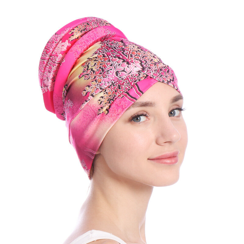 印刷ソフトスポンジ尾女性 Muslimf ヒジャーブ帽子 Underscarf ターバンキャップラップ教徒ヒジャーブスカーフ帽子 Headwrap スカーフ