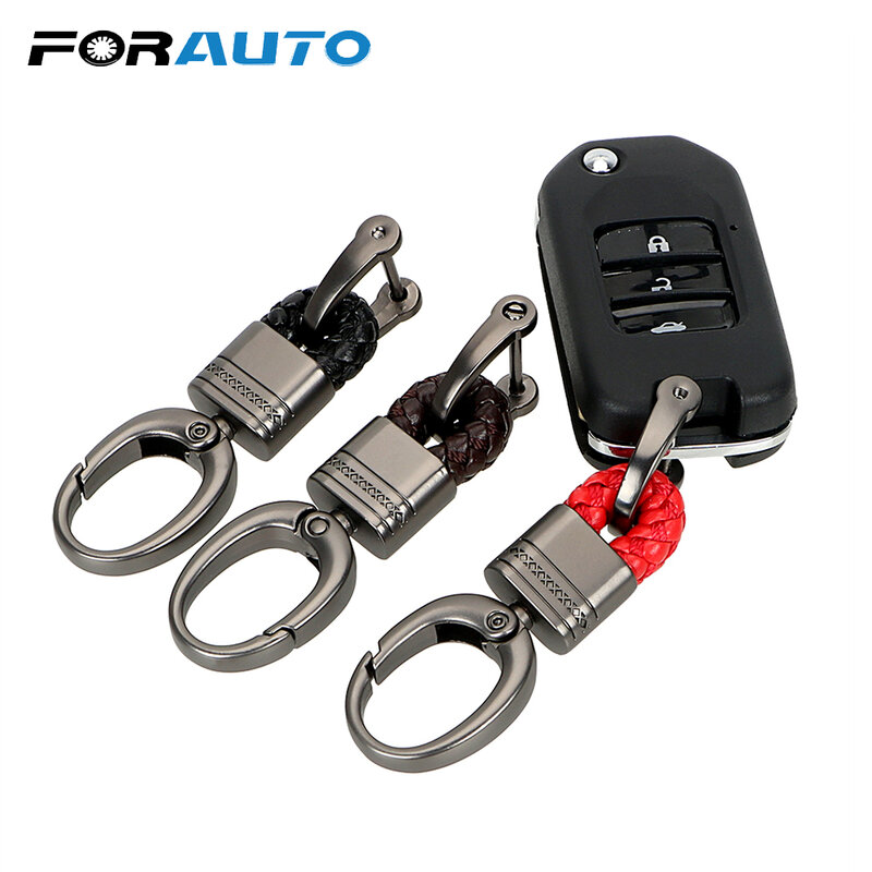 FORAUTO-حلقة مفاتيح منسوجة يدويًا على شكل حدوة حصان ، حلقة مفاتيح إبداعية ، إكسسوار سيارة