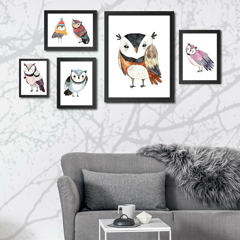 Nordic coruja dos desenhos animados pintura da lona dropshipping fotos de parede para sala estar cartazes e cópias crianças jardim infância quarto estudo