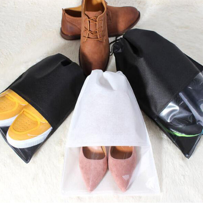 Bolsa de viagem para sapatos, bolsa em tecido não-tecido para homens e mulheres, com cordão, acessório organizador de viagem