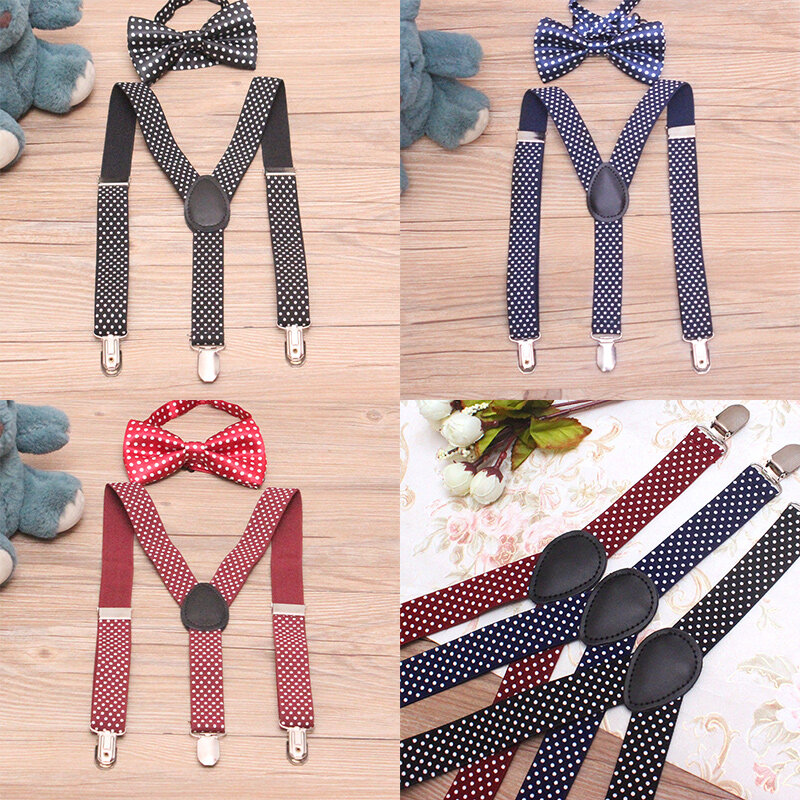 1 комплект, Детские эластичные регулируемые подтяжки с галстуком-бабочкой