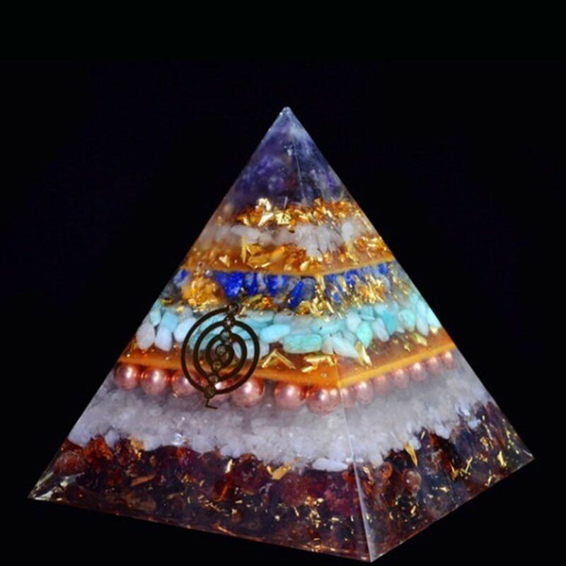Pirâmide de chakras orgonita, alimentação de alta frequência com sete chakras, decoração de resina para cura e ioga