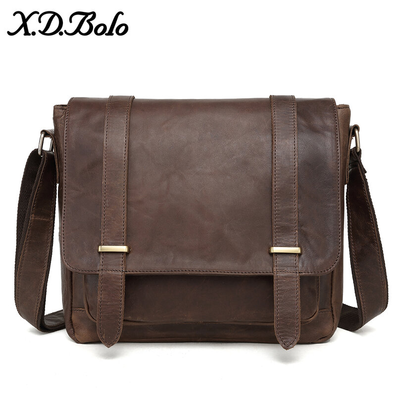 X.D.BOLO – sac à bandoulière en cuir véritable pour homme, sacoche avec cheval fou, vente en gros