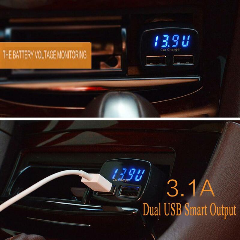 듀얼 usb 차량용 충전기 dc 5 v 3.1a 범용 전압/온도/전류 미터 테스터 어댑터 디지털 led 디스플레이 r20