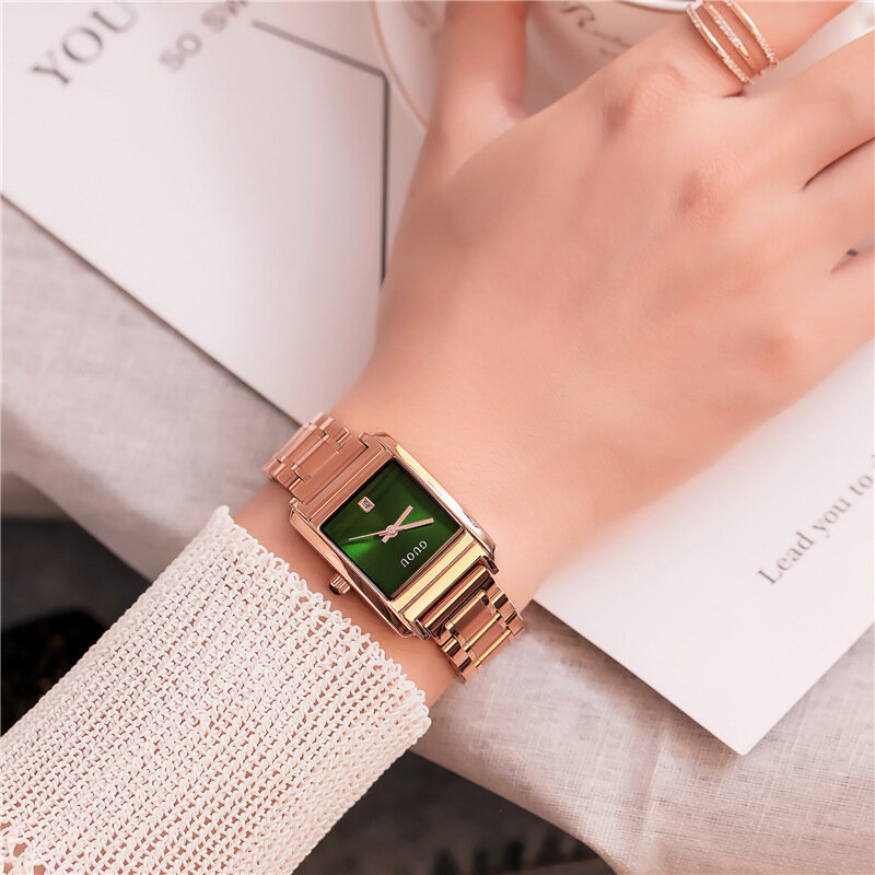 Guou relógio de pulso feminino 8089, relógio de marca de luxo em aço inox com ouro rosê, relógio de luxo para mulheres