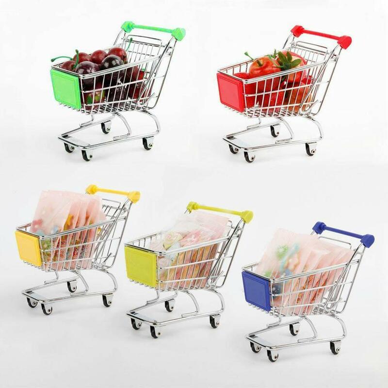 Gorący Mini wózek ze stali nierdzewnej wózek na zakupy do supermarketu tryb przechowywania telefon do zabawy pojemnik na żywność śliczny prezent dla dzieci