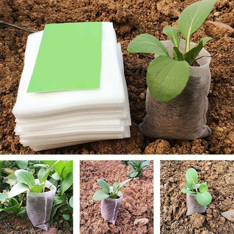 100 Uds de plántulas de plantas bolsas para vivero orgánica Biodegradable crecer bolsas tela respetuosa del medio ambiente ventilar creciente plantar bolsas