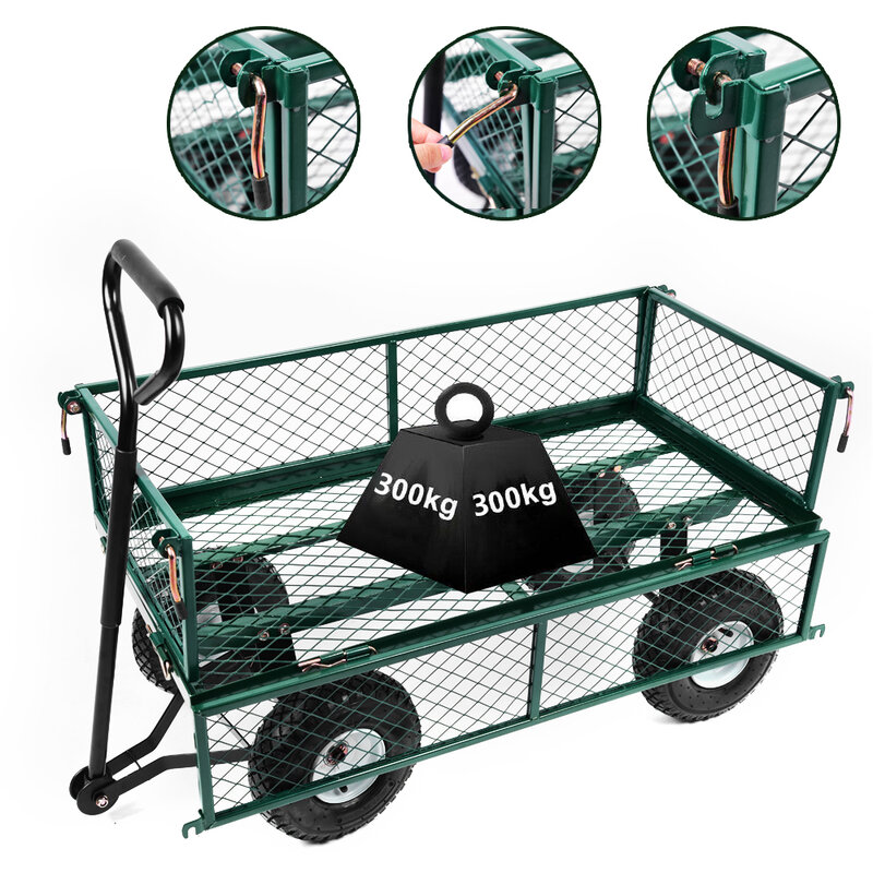 Presell Panana Heavy Duty duży wózek ogrodowy wózek 4 koła Transport metalowa siatka stalowa taczka pojemność 300kg prezent dla dzieci