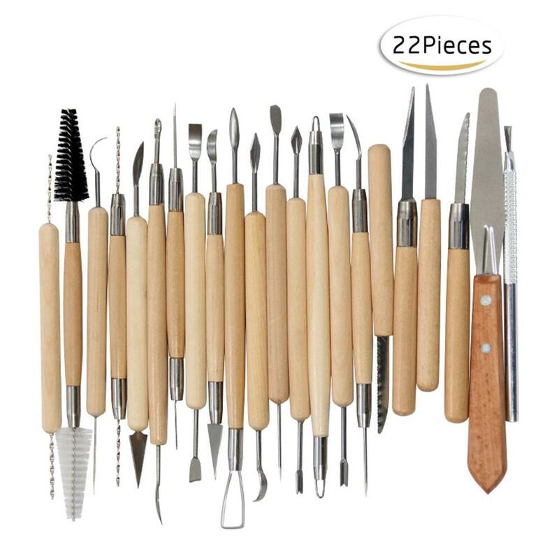 22 unids/set de herramientas de tallado de arcilla suave delicada con mango de madera, herramientas de talla de alfarería R20