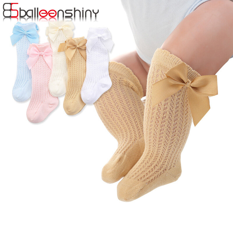Balleenshiny ถุงเท้าเด็กวัยหัดเดินเด็กโบว์ผ้าฝ้ายตาข่ายระบายอากาศถุงเท้าทารกแรกเกิดลื่นถุงเท้า...