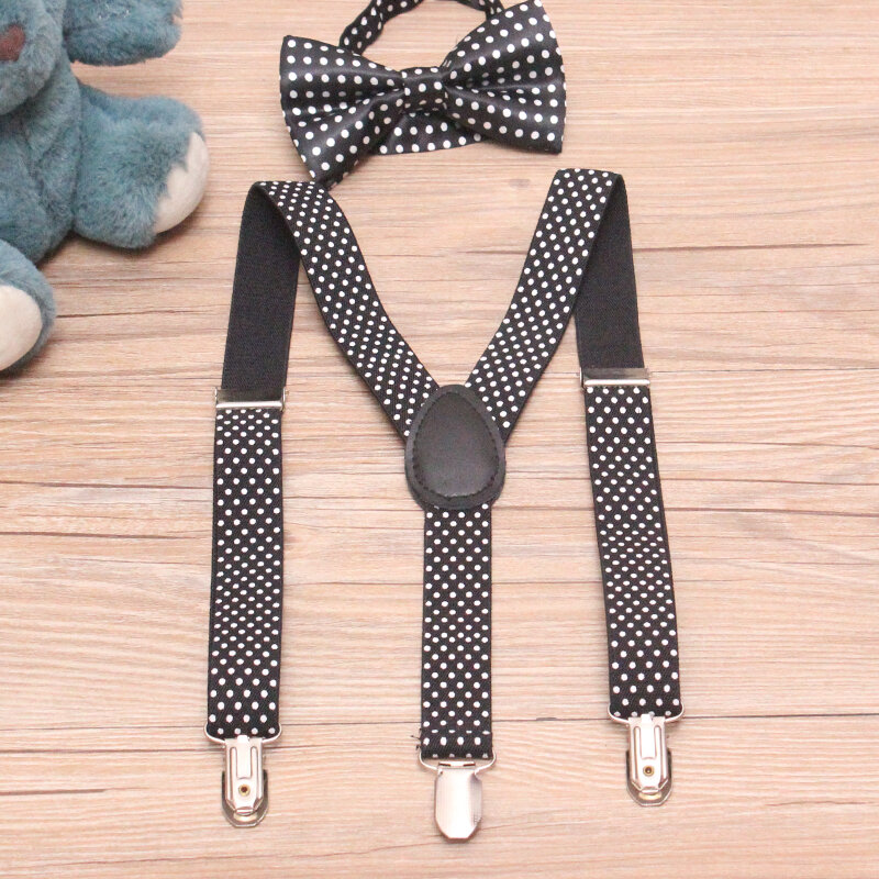 1 ชุดเด็กทารกเด็กหญิง Polka Dot Suspender สำหรับปาร์ตี้เด็กน่ารักใหม่ปรับยืดหยุ่น 3-คลิป Suspenders bowtie ชุด
