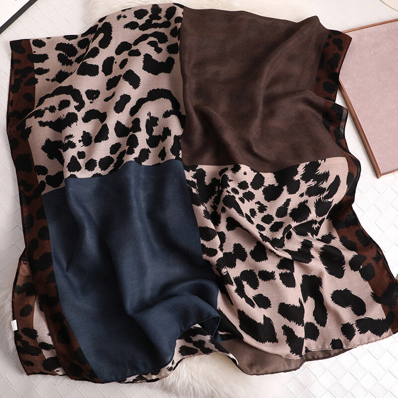 Lenço de leopardo feminino, cachecol de algodão para mulheres, primavera, verão, capa para praia, bufanda feminina, xales pashmina