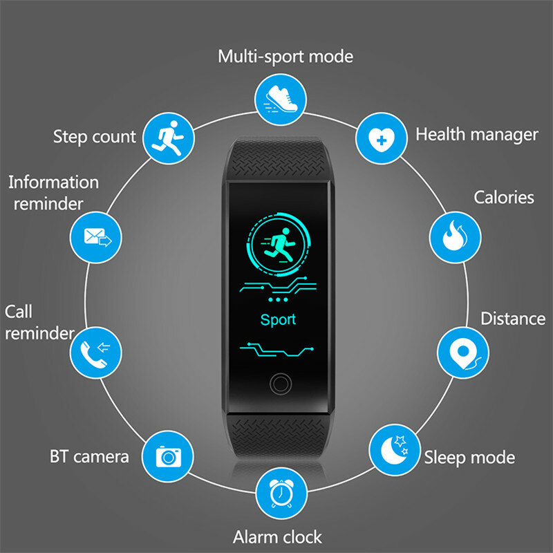 Bracelet connecté de sport Bluetooth 2019, écran couleur, moniteur de fréquence cardiaque, étanchéité IP68, moniteur d'activité physique, nouveauté 4.0