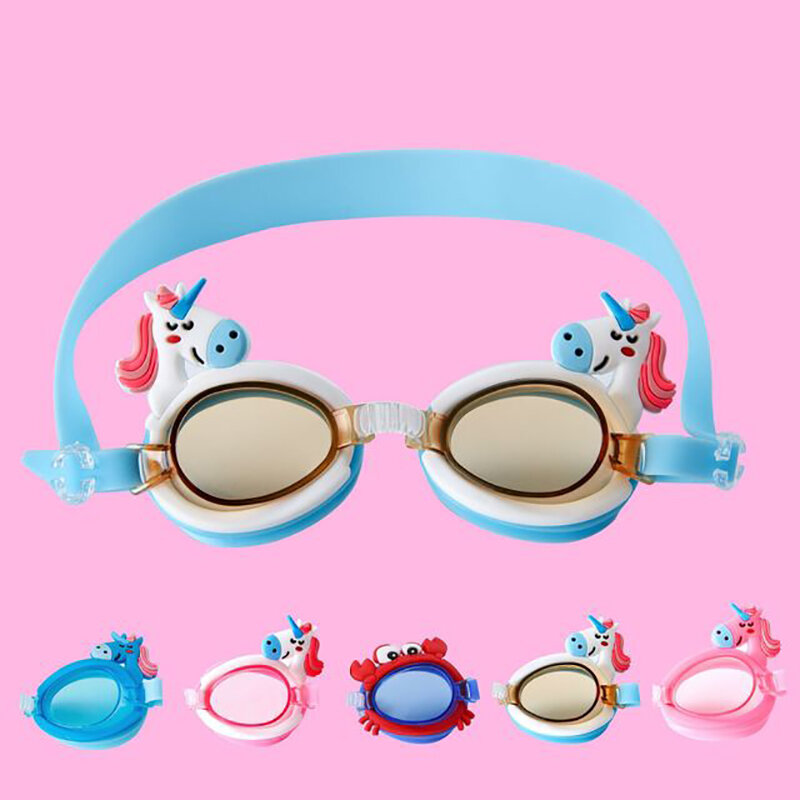 Gafas de natación transparentes de silicona para niños con forma de unicornio, gafas impermeables antiniebla para piscinas