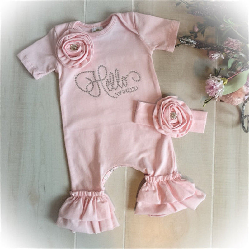 Pudcoco Girl tute Newborn Baby Girls Flower pagliaccetto tuta fascia completi Set di vestiti