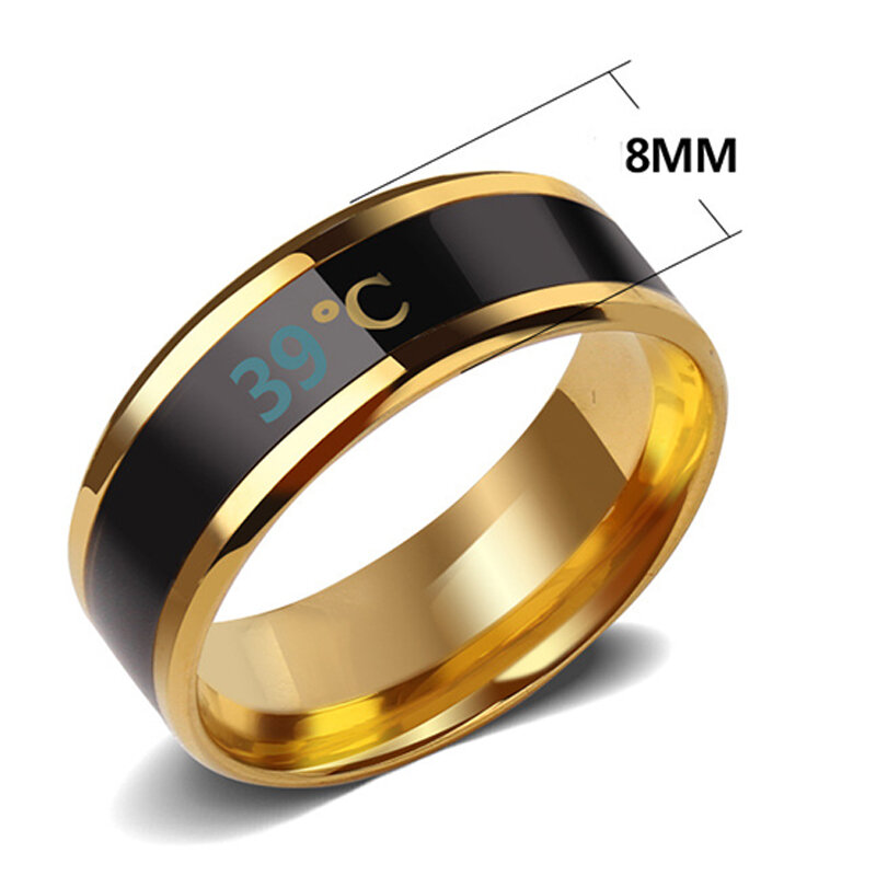 Lnrrabc Real-Time Temperatuur Test Vinger Ring Fashion Rvs Smart Sensor Lichaamstemperatuur Ring