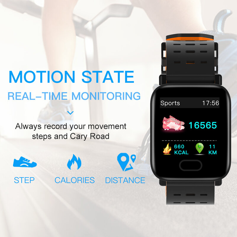 A6 กีฬาสมาร์ทนาฬิกา Heart Rate Monitor ฟิตเนส Tracker Sleep Monitor กันน้ำกีฬานาฬิกาสำหรับ IOS Android ของขวัญ