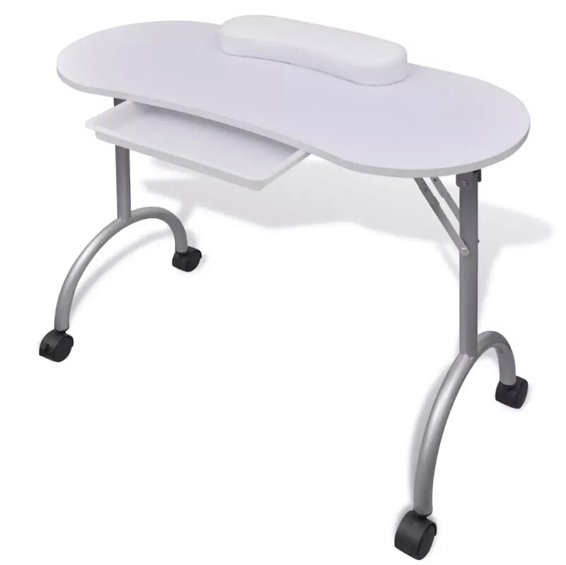 Vidaxl 두꺼운 손목 베개가있는 접이식 매니큐어 테이블 4 잠금 식 바퀴 네일 테이블 전문 상업용 가구 2 색
