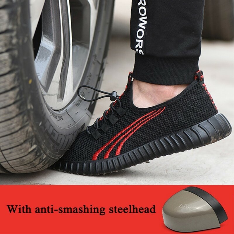 Zapatos de seguridad de malla con punta de acero para hombre y mujer, calzado de trabajo ligero y transpirable, antirrotura, botas antiperforación, suela de goma