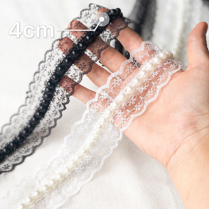 Exquisite High Quality White Black Tulle Lace Trim Beaded Sequined Patchwork Ribbon DIY Decorated Costume Sewing Accessories