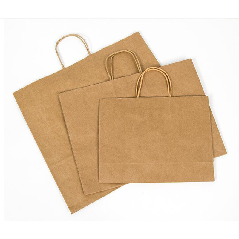Bolsa de compras de papel con mango de giro marrón, bolsa de regalo ambiental, barata, amarilla