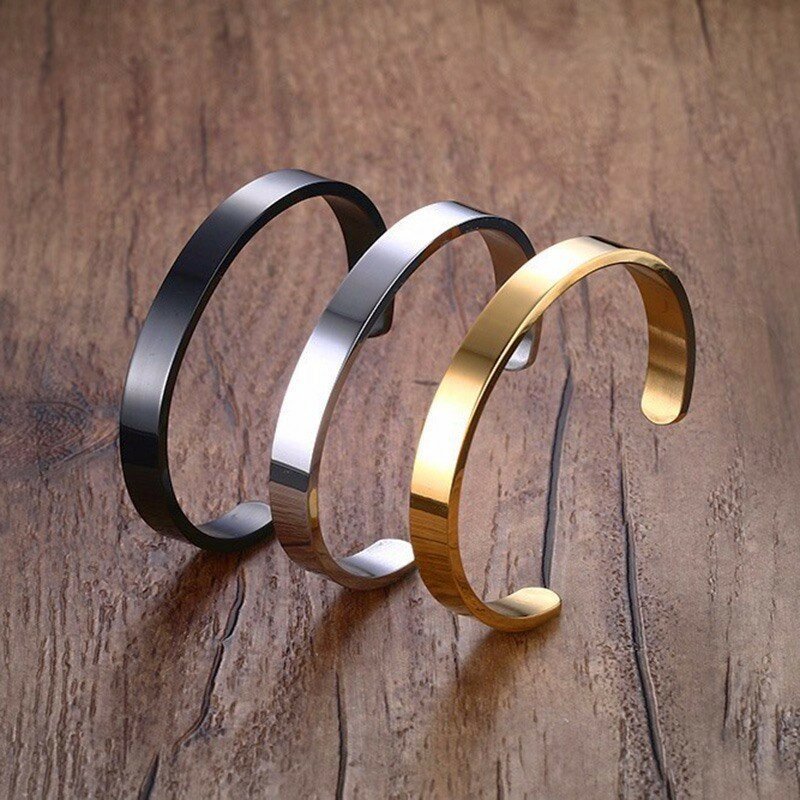 Vnox livre personalize 4/6/8mm simples pulseiras de manguito para os homens femininos pulseira de aço inoxidável básico nome feito sob encomenda presente da pulseira