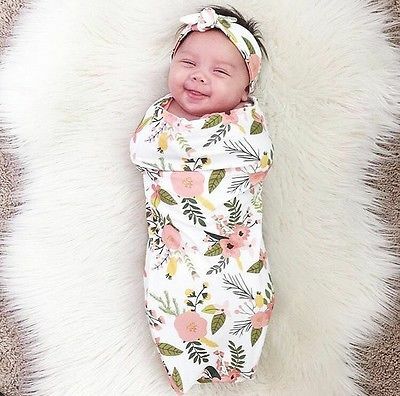 Emmababy 2 ชิ้น/เซ็ต! ทารกแรกเกิดทารกSwaddleผ้าห่มเด็กSleeping Swaddle Muslin Wrap Headband