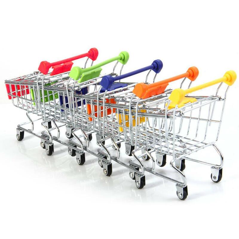Hot Mini Stainless Steel Handcart Supermarket Shopping Cart Mode Storage Toy Phone Food Holder Cute Gift for Kids