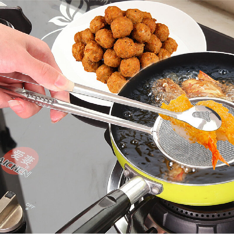 Multifuction Stainless Steel Filter Spoon with Clip Colander Oil-Frying Filter Fried Food Clip Kitchen Cooking Tools