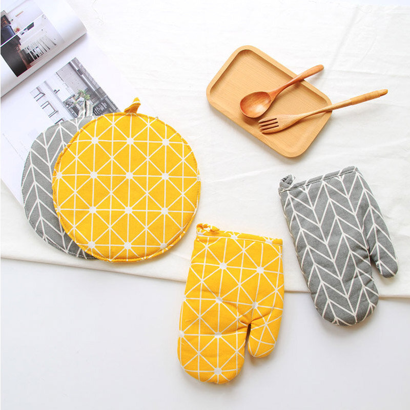 1 pieza lindo amarillo gris de moda de algodón nórdicos cocina guantes para microondas para hornear barbacoa delantal guantes de horno 