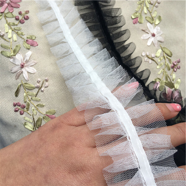 5CM Wide White Black Pleated Folds Mesh Tulle Lace Applique Neckline Trim Ribbon For DIY Curtain Garment Dress Sewing Supplies