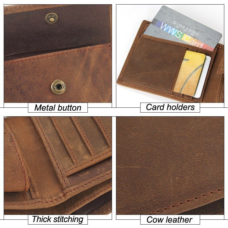 MISFITS Vintage Crazy Horse Leder Männer Brieftaschen 100% Echtem Leder Marke Geldbörse mit Kreditkarte Halter Männliche Kurze Brieftasche