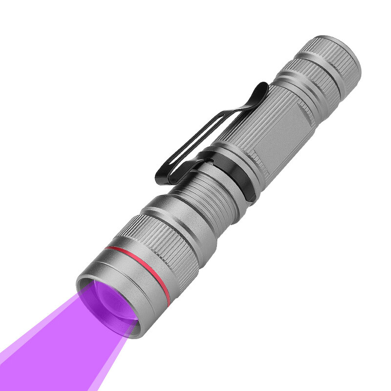 Sanyi-linterna LED UV con zoom, luz ultravioleta UV de 395nm, batería AA/14500 para detección de marcador