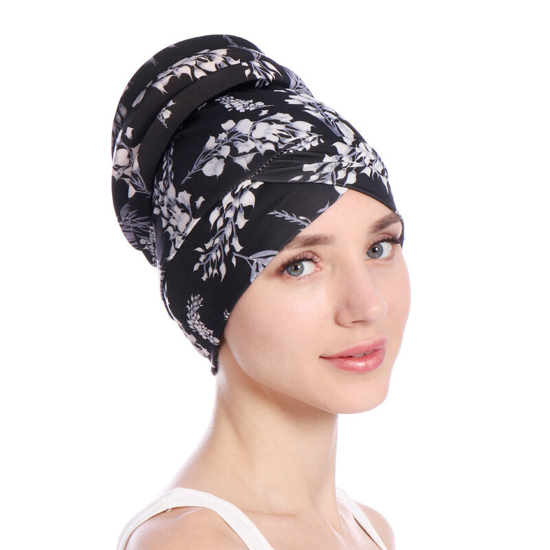 印刷ソフトスポンジ尾女性 Muslimf ヒジャーブ帽子 Underscarf ターバンキャップラップ教徒ヒジャーブスカーフ帽子 Headwrap スカーフ
