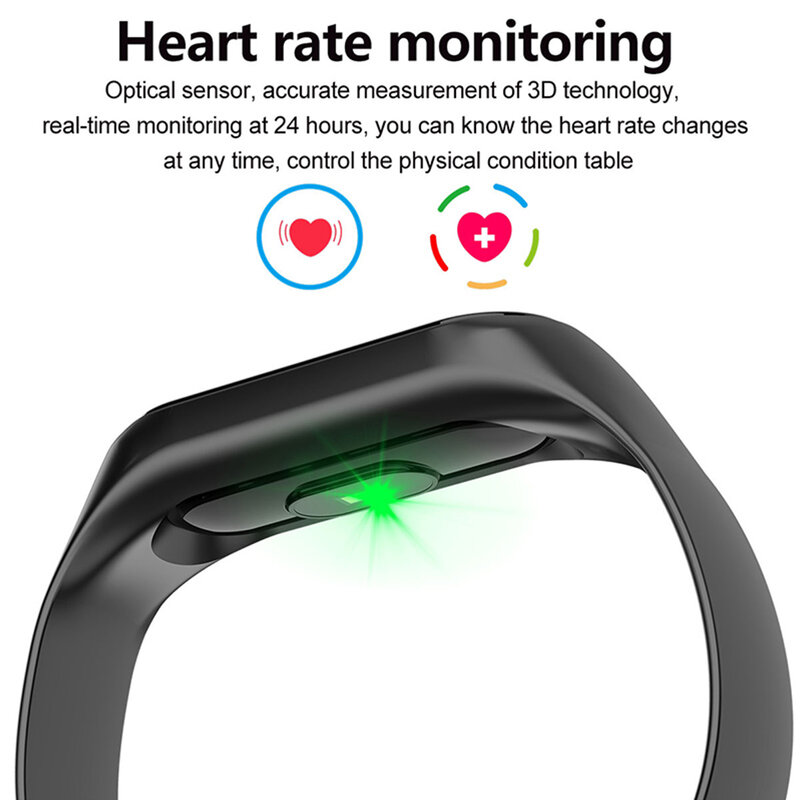 สร้อยข้อมือฟิตเนสความดันโลหิตกลางแจ้งหน้าจอ IPS Heart Rate Monitor สมาร์ทกันน้ำ M3 สายรัดข้อมือ PK Mi Band 3