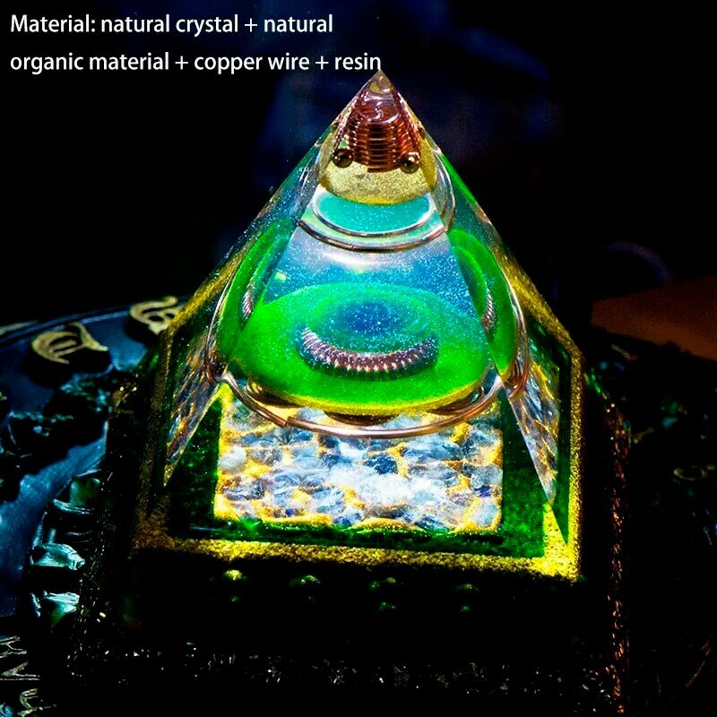 Pirâmide de cristal aura reiki orgonita, pirâmide de cristal de feng shui para decoração e acumulação de riqueza, conversor de energia, joias decorativas de resina