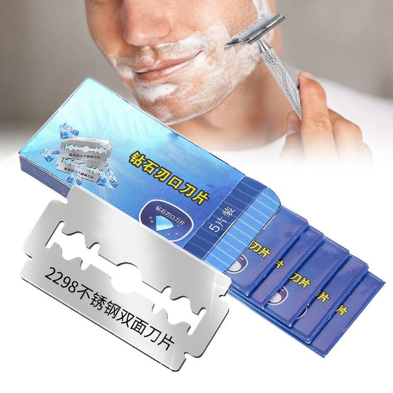 5 unids/caja afeitado de cara hojas de afeitar Manual clásico cuchilla de afeitar de doble filo