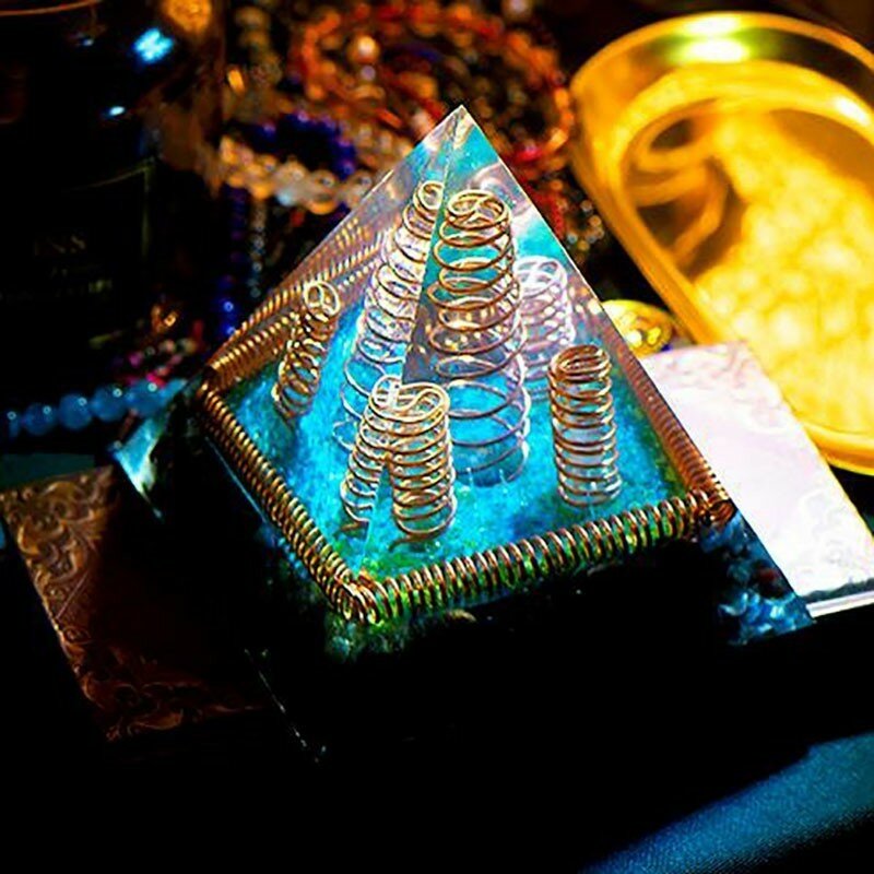 Pyramide de Chakra Orgonite, convertisseur d'énergie AURA REIKI, amélioration de la Fortune, artisanat en résine, Orgonite minéral cristal