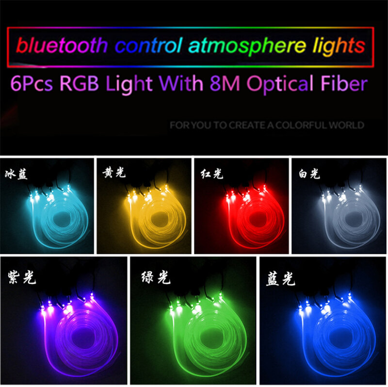 6w1 RGB LED 8M ozdoby do wnętrza samochodu Neon EL Strip światło Bluetooth kontrola aplikacji 12V