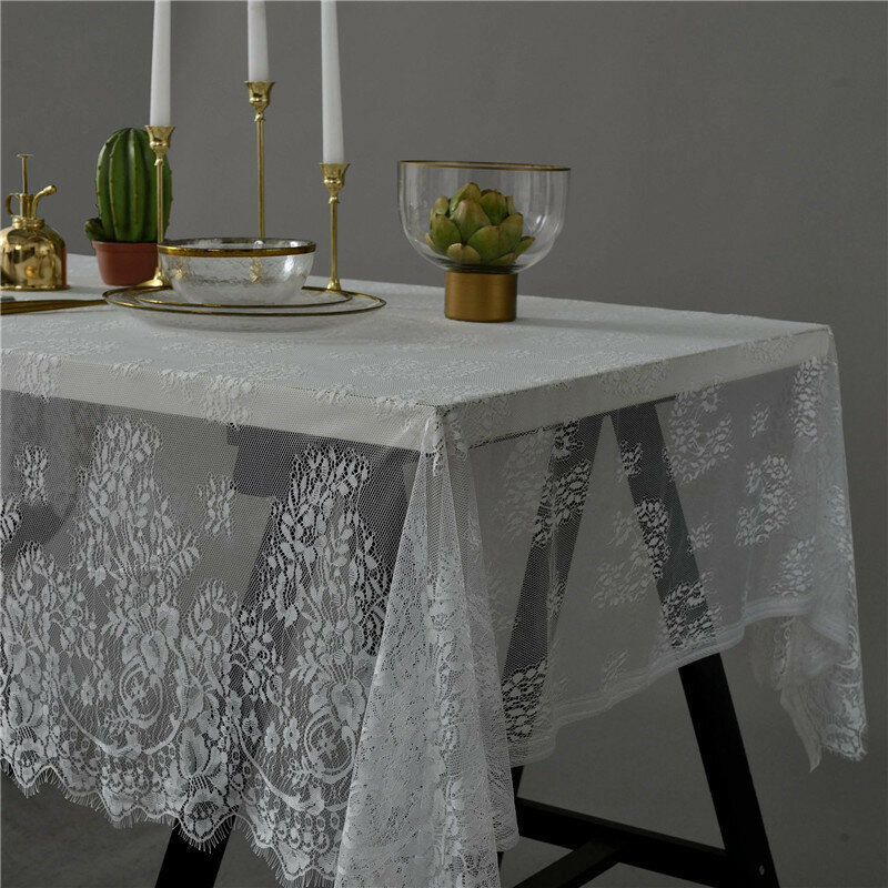 70x145 cm haute qualité Style européen blanc noir dentelle nappe Table basse couverture tissu manteau Toalha De Mesa Tapete noël