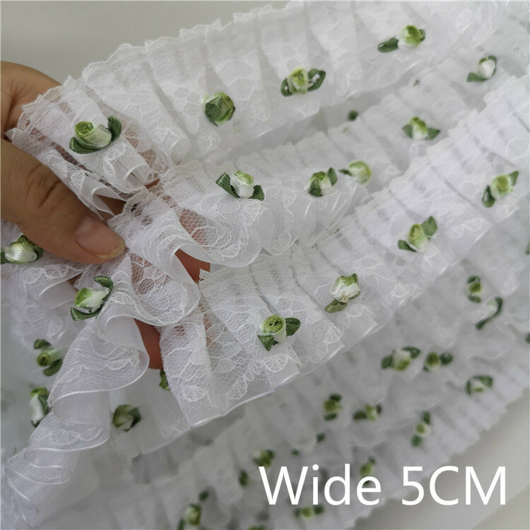 5CM Wide White Tulle 3D Flowers Guipure Lace Farbic Cotton Embroidered Applique Ribbon Trim DIY Sewing Curtain Dress Home Decor