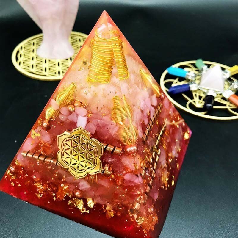 Aura Reiki Orgonite Piramida Anahata Chakra Ariel Regulasi Emosi Berwarna Merah Muda Kristal Resin Kerajinan Glamor Perhiasan untuk Wanita C0151