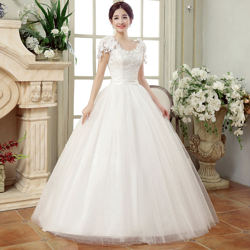 Suknia ślubna suknie ślubne 2020 Plus rozmiar tanie białe koronkowe aplikacje suknia dla panny młodej prosty tiul Lace Up powrót vestido de noiva